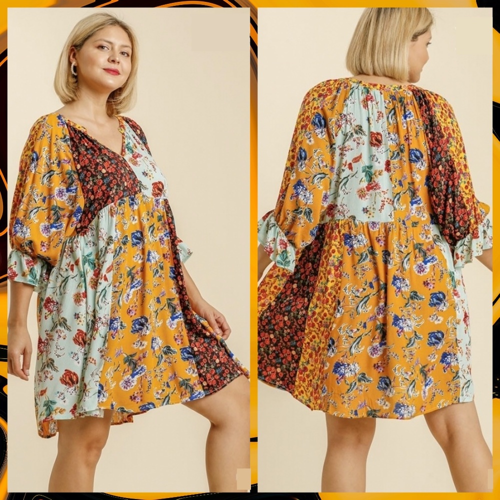 UMGEE Sunshine Mixed Floral Print Babydoll Dress - Picture 2 of 12